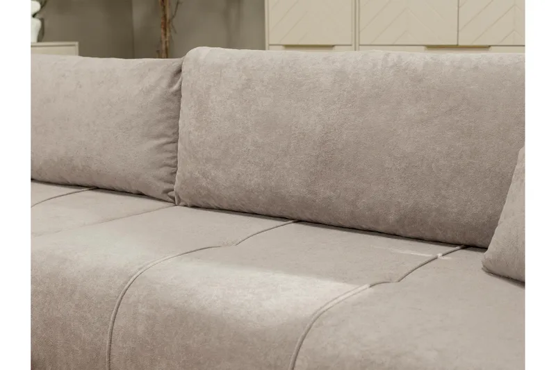 Flo Sovesofa med Sjeselong 3-seter i Plysj - Beige - Møbler - Sofaer - Sovesofaer - Sovesofa divan