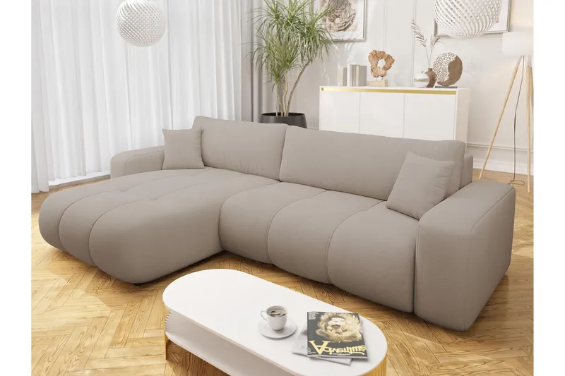 Flo Sovesofa med Sjeselong 3-seter i Plysj - Beige - Møbler - Sofaer - Sovesofaer - Sovesofa divan