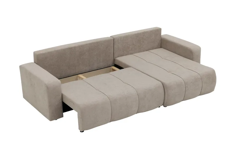 Flo Sovesofa med Sjeselong 3-seter i Plysj - Beige - Møbler - Sofaer - Sovesofaer - Sovesofa divan