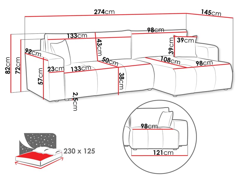 Flo Sovesofa med sjeselong 3-seter - Mintgrønn - Møbler - Sofaer - Sovesofaer - Langsgående sovesofa
