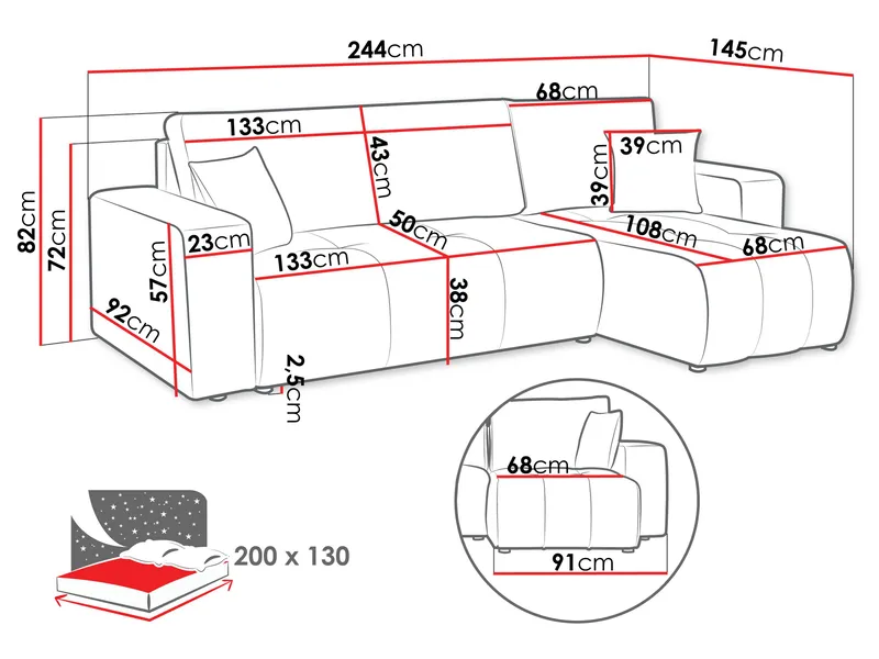 Flo Sovesofa med sjeselong 3-seter - Mintgrønn - Møbler - Sofaer - Sovesofaer - Sovesofa divan