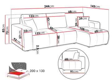 Flo Sovesofa med sjeselong 3-seter - Rosa - Møbler - Sofaer - Sovesofaer - Sovesofa divan