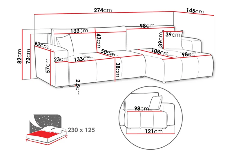 Flo Sovesofa med Sjeselong 3-seter - Svart - Møbler - Sofaer - Sovesofaer - Sovesofa divan