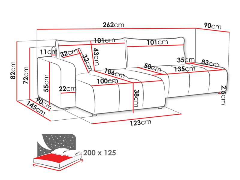 Flo Sovesofa med sjeselong 4-seter - Hvit - Møbler - Sofaer - Sovesofaer - Sovesofa divan