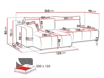 Flo Sovesofa med sjeselong 4-seter - Hvit - Møbler - Sofaer - Sovesofaer - Sovesofa divan