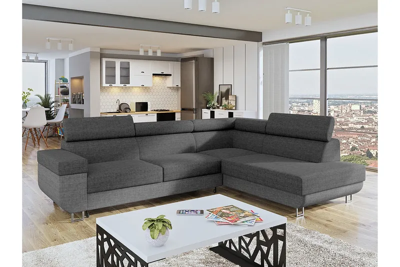 Fonti 3-seters Hjørnesovesofa Høyre - Grå - Møbler - Sofaer - Sovesofaer - Langsgående sovesofa