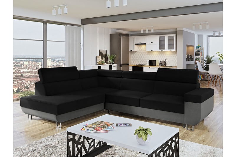 Fonti Sovesofa m. Sjeselong 3-seters L-formet - Grå - Møbler - Sofaer - Sovesofaer - Langsgående sovesofa
