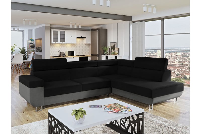 Fonti Sovesofa m. Sjeselong 3-seters L-formet - Grå - Møbler - Sofaer - Sovesofaer - Langsgående sovesofa