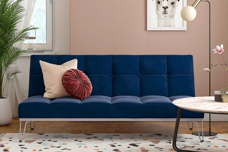 Elle Futon Fløyel/Blå - Novogratz - Møbler - Sofaer - Sovesofaer - Futon - Futon sofa