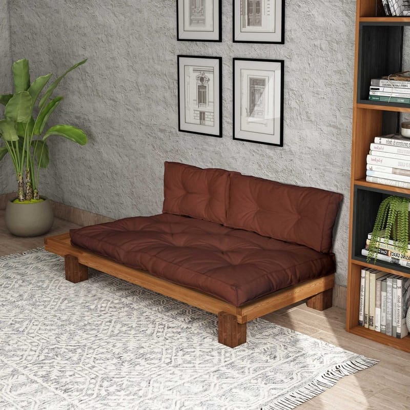 Fynros 2-seters Sovesofa - Mørkerød/Natur - Møbler - Sofaer - Sovesofaer - 2 seters sovesofa