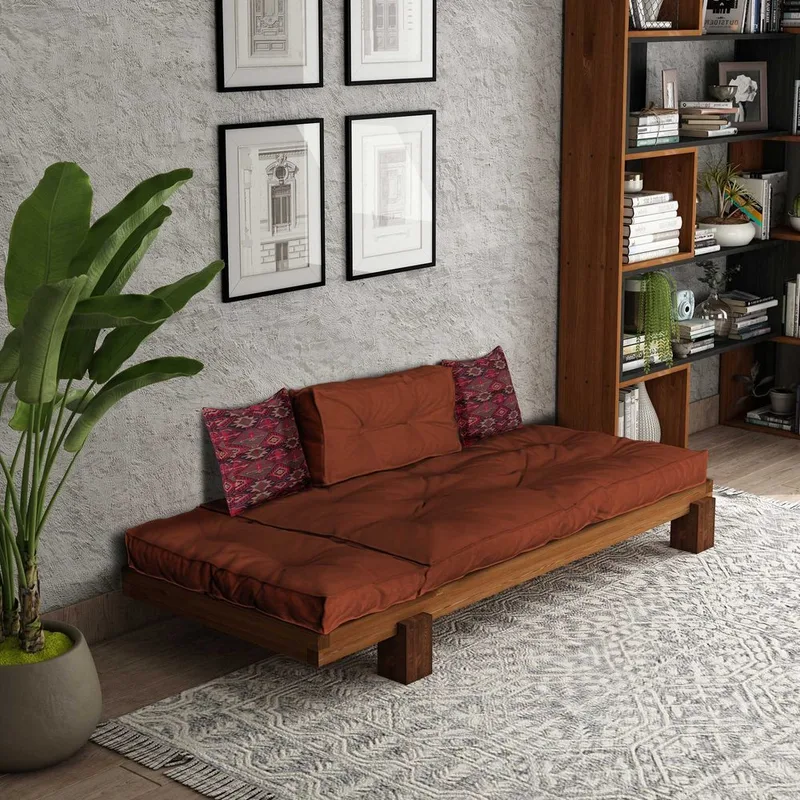 Fynros 2-seters Sovesofa - Mørkerød/Natur - Møbler - Sofaer - Sovesofaer - 2 seters sovesofa