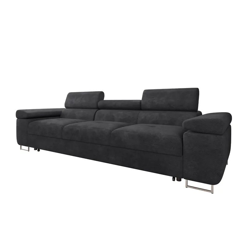 Gabina 3-seter Sovesofa med Justerbare Nakkestøtter i Stoff, Svart