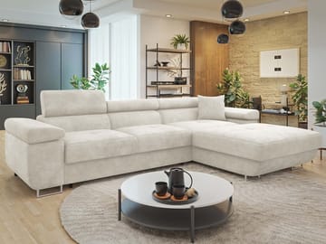 Gabina 3-seters sovesofa med divan - beige - Møbler - Sofaer - Sovesofaer - Hjørnesovesofa