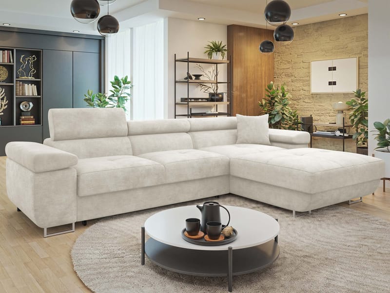 Gabina 3-seters sovesofa med divan - beige - Møbler - Sofaer - Sovesofaer - Hjørnesovesofa