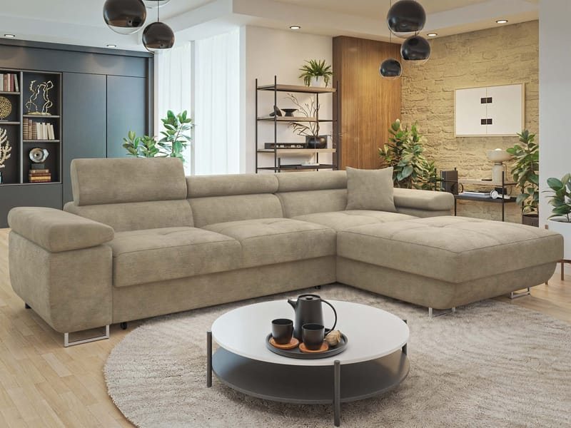 Gabina 3-seters sovesofa med divan - beige - Møbler - Sofaer - Sovesofaer - Hjørnesovesofa