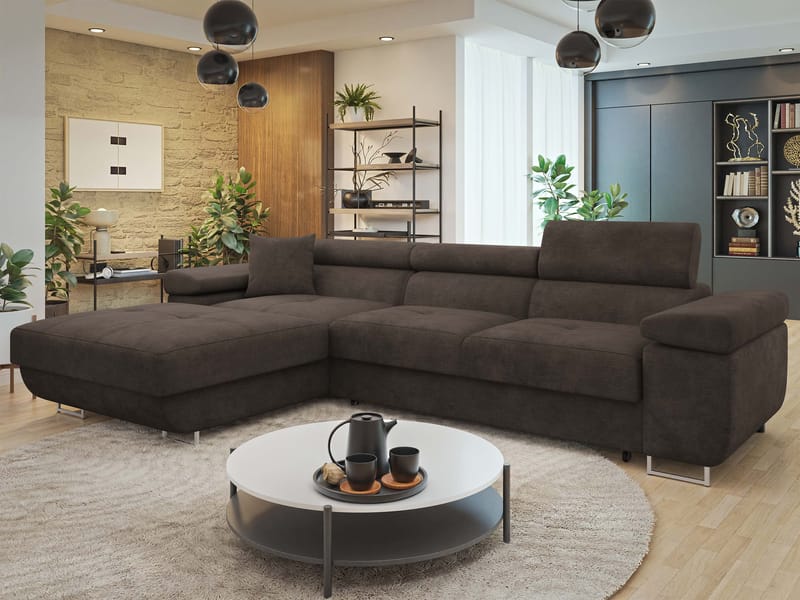 Gabina 3-seters sovesofa med divan - brun - Møbler - Sofaer - Sovesofaer - Hjørnesovesofa
