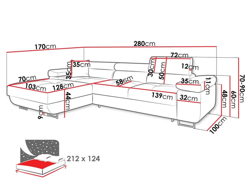 Gabina 3-seters sovesofa med divan - grå - Møbler - Sofaer - Sovesofaer - Hjørnesovesofa