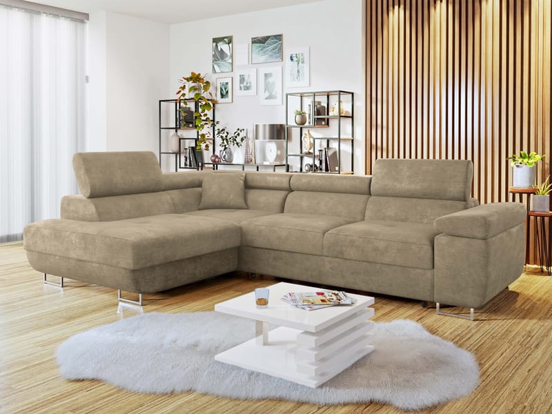 Gabina 4-seters sovesofa med sjeselong - beige - Møbler - Sofaer - Sovesofaer - Hjørnesovesofa