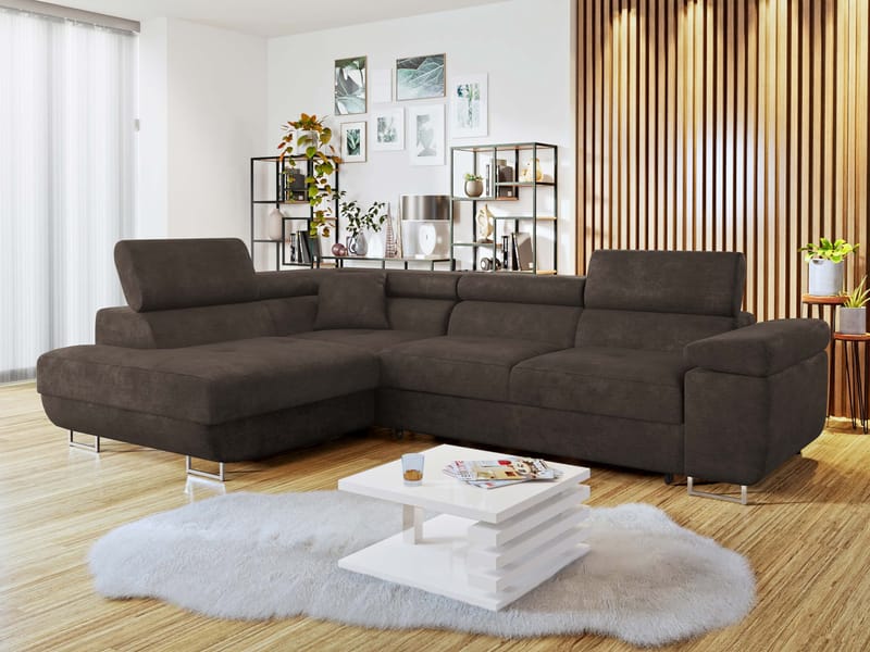 Gabina 4-seters sovesofa med sjeselong - brun - Møbler - Sofaer - Sovesofaer - Hjørnesovesofa