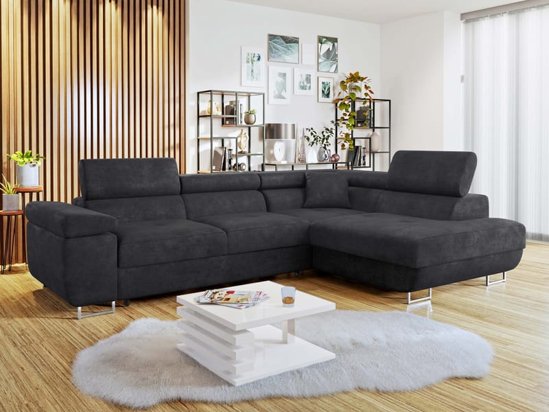 Gabina 4-seters sovesofa med sjeselong - svart - Møbler - Sofaer - Sovesofaer - Hjørnesovesofa