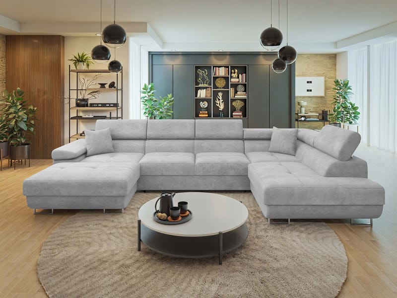 Gabina 5-seters U-formet sovesofa med divan og sjeselong - grå - Møbler - Sofaer - Sovesofaer - Hjørnesovesofa