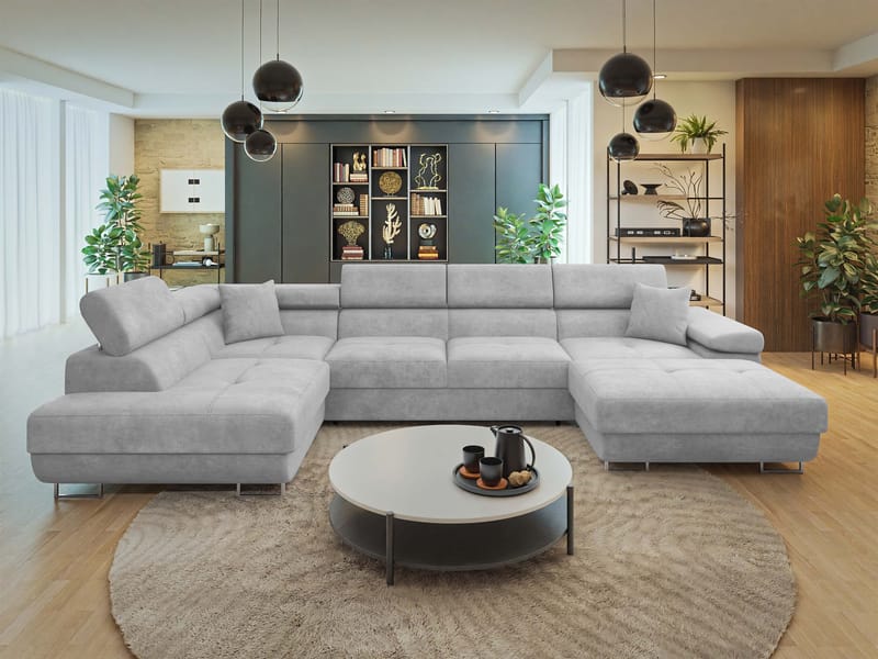 Gabina 5-seters U-formet sovesofa med divan og sjeselong - grå - Møbler - Sofaer - Sovesofaer - Hjørnesovesofa