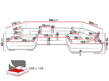 Gabina 5-seters U-formet sovesofa med divan og sjeselong - Lumo 40 - Møbler - Sofaer - Sovesofaer - Hjørnesovesofa