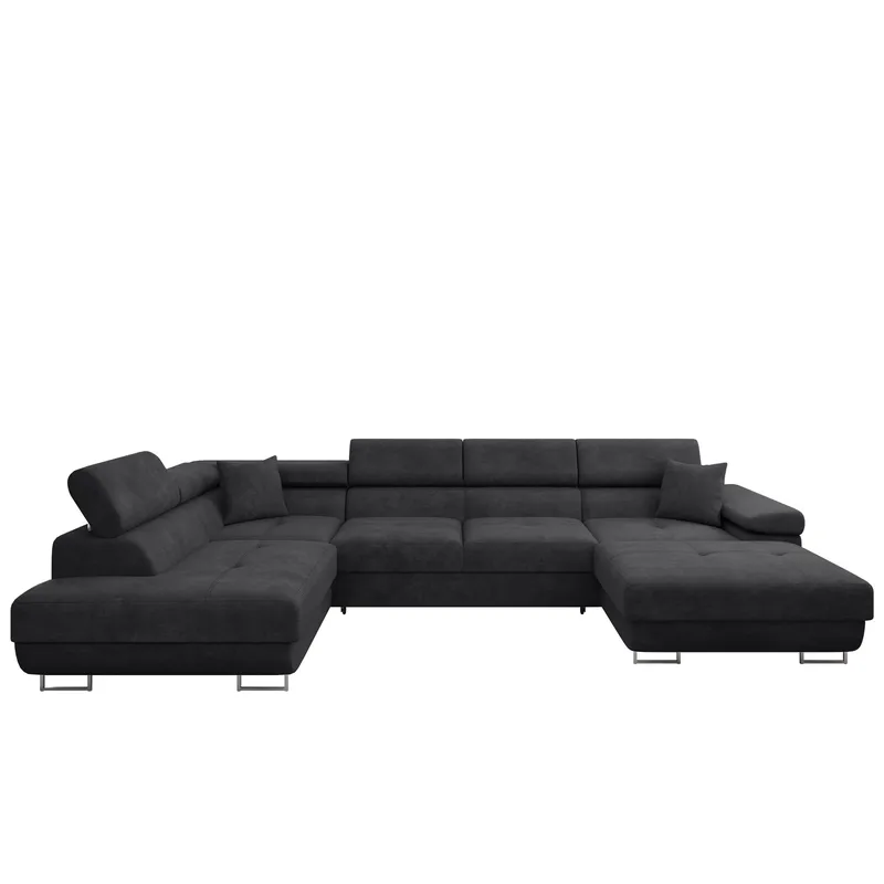 Gabina 5-seters U-formet sovesofa med divan og sjeselong, svart