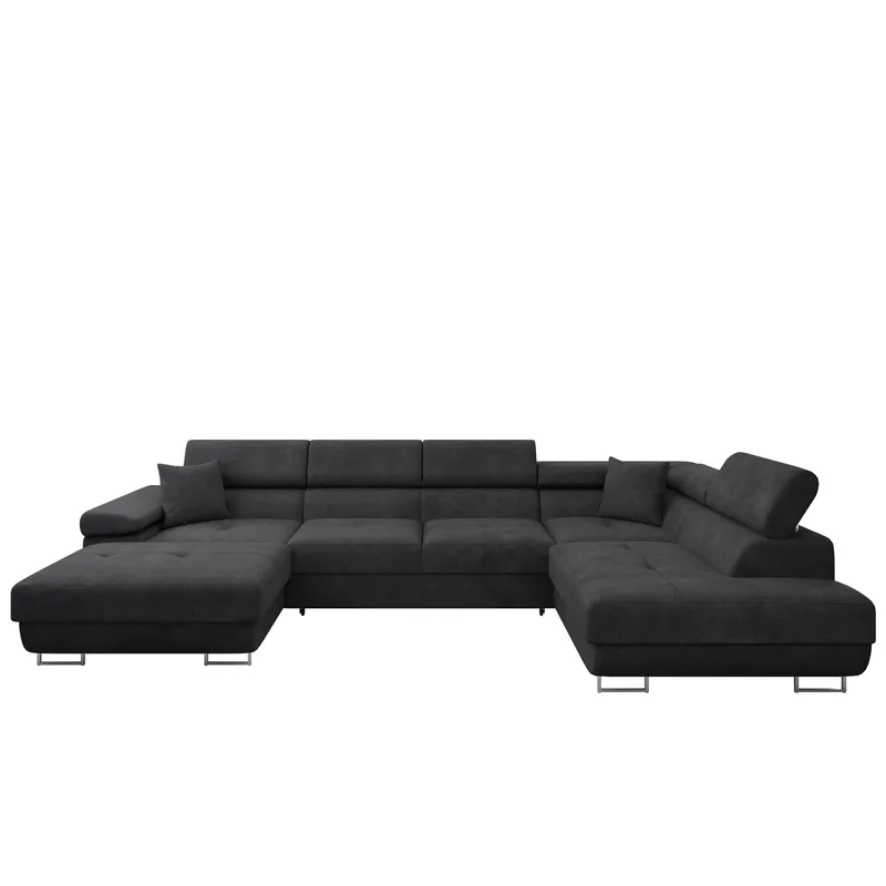 Gabina 5-seters U-formet sovesofa med divan og sjeselong, svart