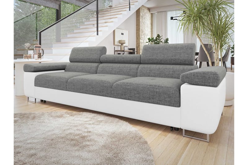 Gabina Sovesofa 3-seter i Kunstlær - Hvit / Mørkegrå - Møbler - Sofaer - Sovesofaer - 3 seters sovesofa