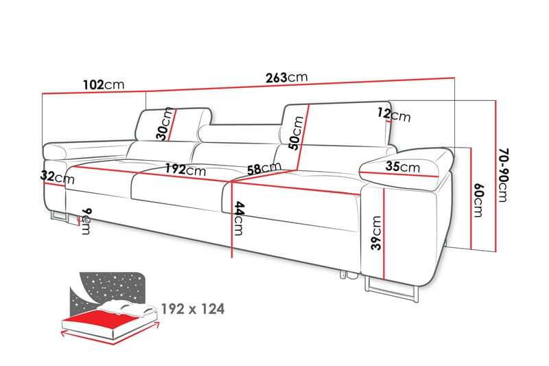Gabina Sovesofa 3-seter i Manchester - Rosa - Møbler - Sofaer - Sovesofaer - 3 seters sovesofa