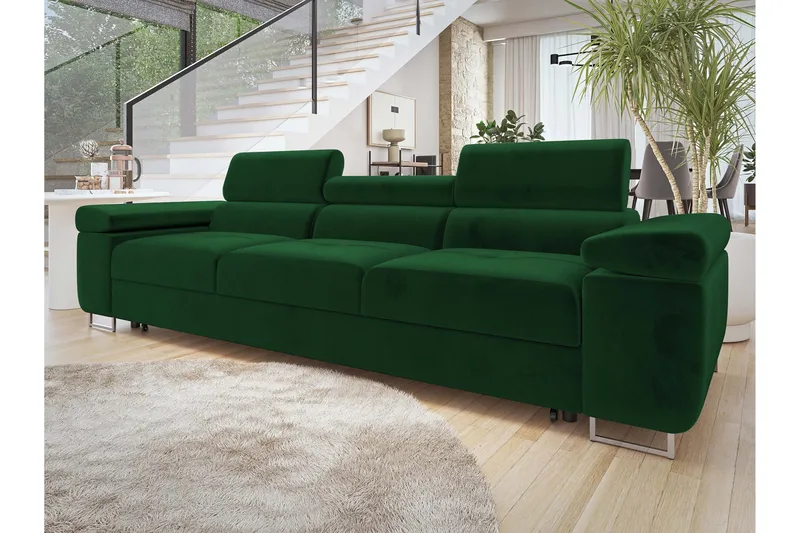 Gabina Sovesofa 3-seter i Plysj - Grønn - Møbler - Sofaer - Sovesofaer - 3 seters sovesofa