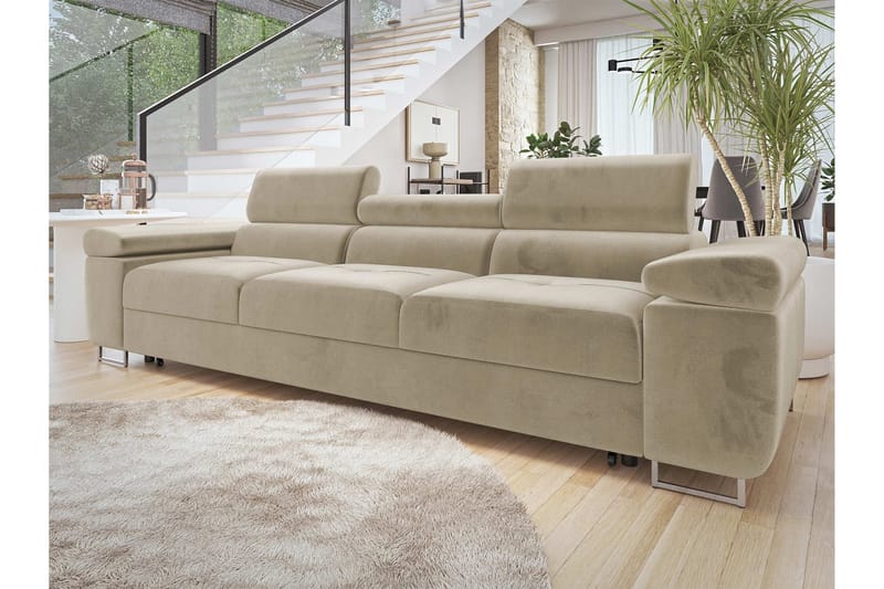 Gabina Sovesofa 3-seter i Plysj - Beige - Møbler - Sofaer - Sovesofaer - 3 seters sovesofa