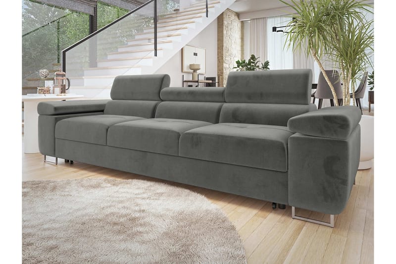 Gabina Sovesofa 3-seter i Plysj - Grå - Møbler - Sofaer - Sovesofaer - 3 seters sovesofa