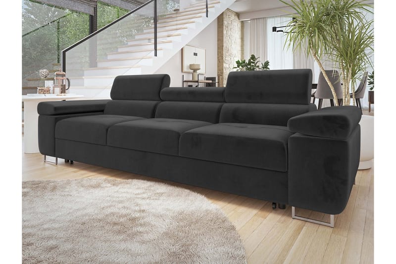 Gabina Sovesofa 3-seter i Plysj - Svart - Møbler - Sofaer - Sovesofaer - 3 seters sovesofa