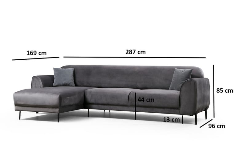 Gajanejos 3-seter Venstre L-formet Sovesofa med Sjeselong i Fløyel - Antrasitt - Møbler - Sofaer - Sovesofaer - Langsgående sovesofa