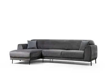 Gajanejos 3-seter Venstre L-formet Sovesofa med Sjeselong i Fløyel - Antrasitt - Møbler - Sofaer - Sovesofaer - Langsgående sovesofa