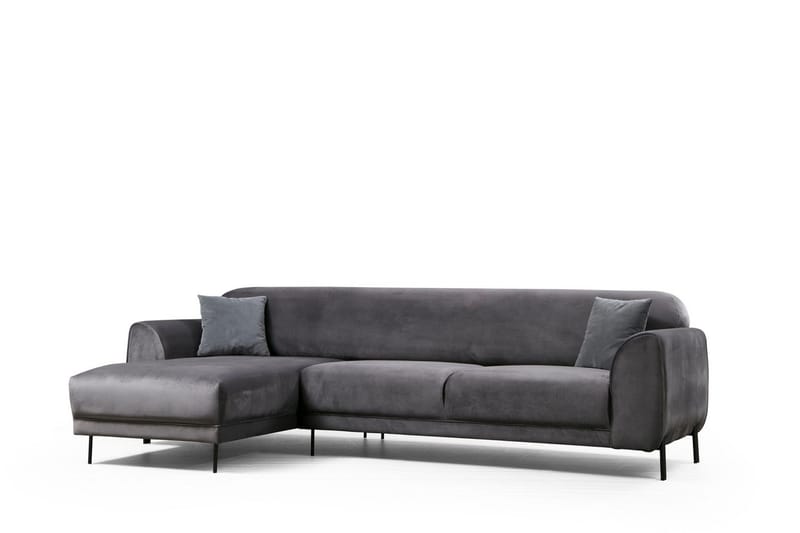 Gajanejos 3-seter Venstre L-formet Sovesofa med Sjeselong i Fløyel - Antrasitt - Møbler - Sofaer - Sovesofaer - Langsgående sovesofa