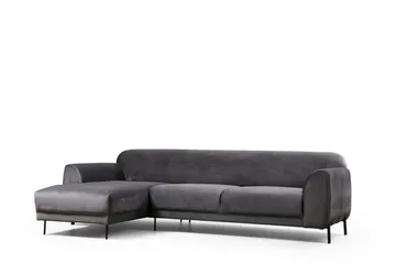 Gajanejos 3-seter Venstre L-formet Sovesofa med Sjeselong i Fløyel - Antrasitt - Møbler - Sofaer - Sovesofaer - Langsgående sovesofa