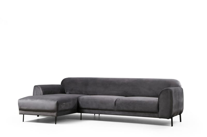 Gajanejos 3-seter Venstre L-formet Sovesofa med Sjeselong i Fløyel - Antrasitt - Møbler - Sofaer - Sovesofaer - Langsgående sovesofa