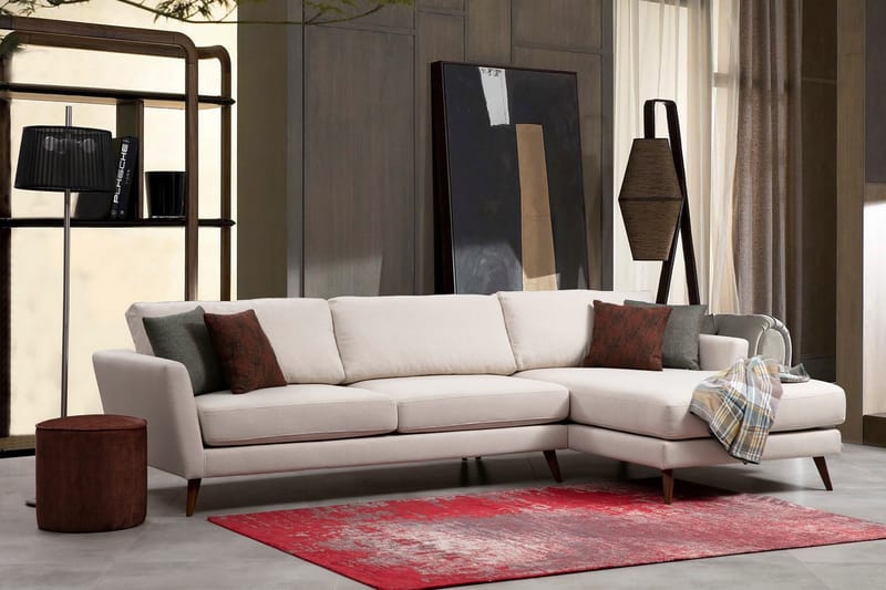 Gajanejos 5-seter Høyrevendt L-formet Sovesofa 93x273 cm i Stoff - Kremhvit - Møbler - Sofaer - Sovesofaer - Sovesofa divan