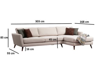 Gajanejos 5-seter Høyrevendt L-formet Sovesofa 93x273 cm i Stoff - Kremhvit - Møbler - Sofaer - Sovesofaer - Sovesofa divan