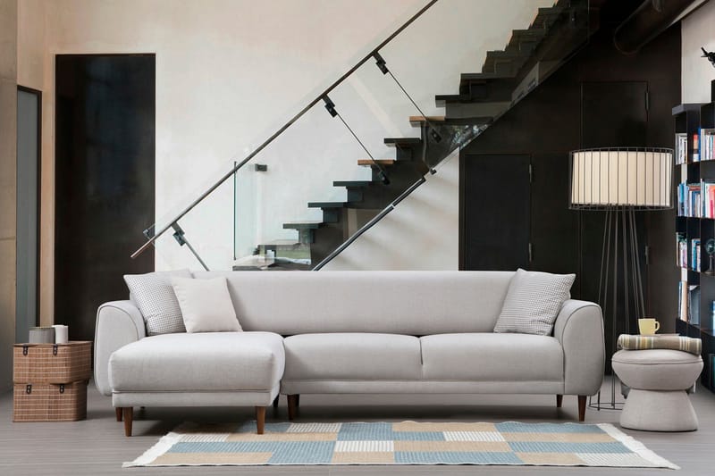 Gajanejos 5-seter Venstrevendt L-formet Sovesofa 87x237 cm i Stoff - Lysegrå - Møbler - Sofaer - Sovesofaer - Langsgående sovesofa