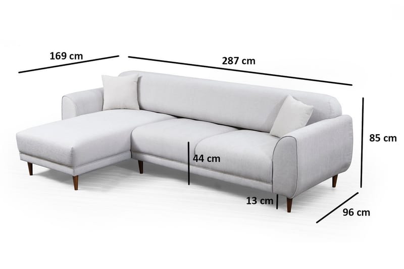 Gajanejos 5-seter Venstrevendt L-formet Sovesofa 87x237 cm i Stoff - Lysegrå - Møbler - Sofaer - Sovesofaer - Langsgående sovesofa