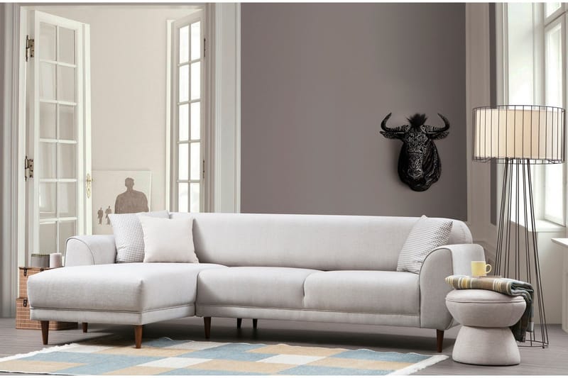 Gajanejos 5-seter Venstrevendt L-formet Sovesofa 87x237 cm i Stoff - Lysegrå - Møbler - Sofaer - Sovesofaer - Langsgående sovesofa