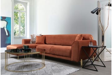 Gajanejos Venstrevendt Sovesofa med Sjeselong 87x237 cm i Fløyel - Terrakotta - Møbler - Sofaer - Sovesofaer - Sovesofa divan