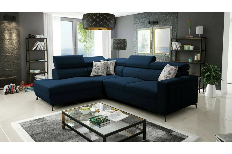 Galbally 3-sits Hörnbäddsoffa Dark blue - Møbler - Sofaer - Sovesofaer - Langsgående sovesofa