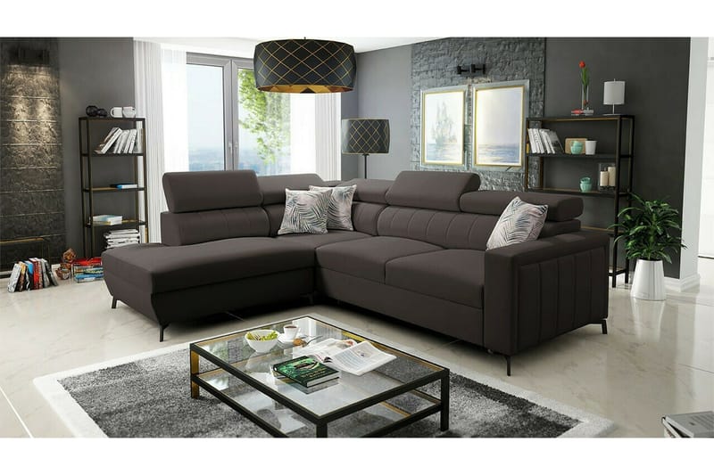 Galbally 3-sits Hörnbäddsoffa NO_BRAND Dark brown - Møbler - Sofaer - Sovesofaer - Langsgående sovesofa