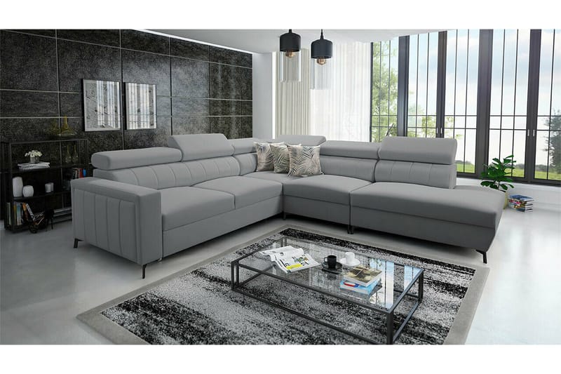 Galbally 4-sits Hörnbäddsoffa Ljusgrå - Møbler - Sofaer - Sovesofaer - Langsgående sovesofa
