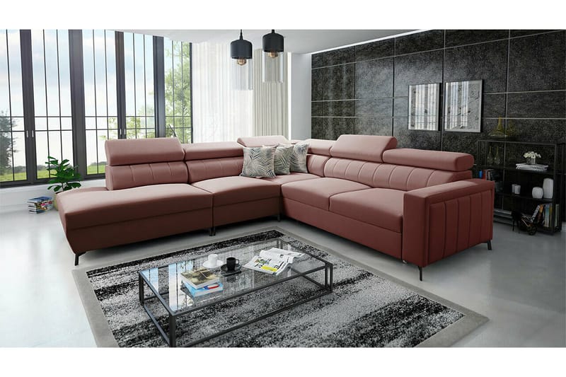 Galbally 4-sits Hörnbäddsoffa NO_BRAND Light brown - Møbler - Sofaer - Sovesofaer - Langsgående sovesofa